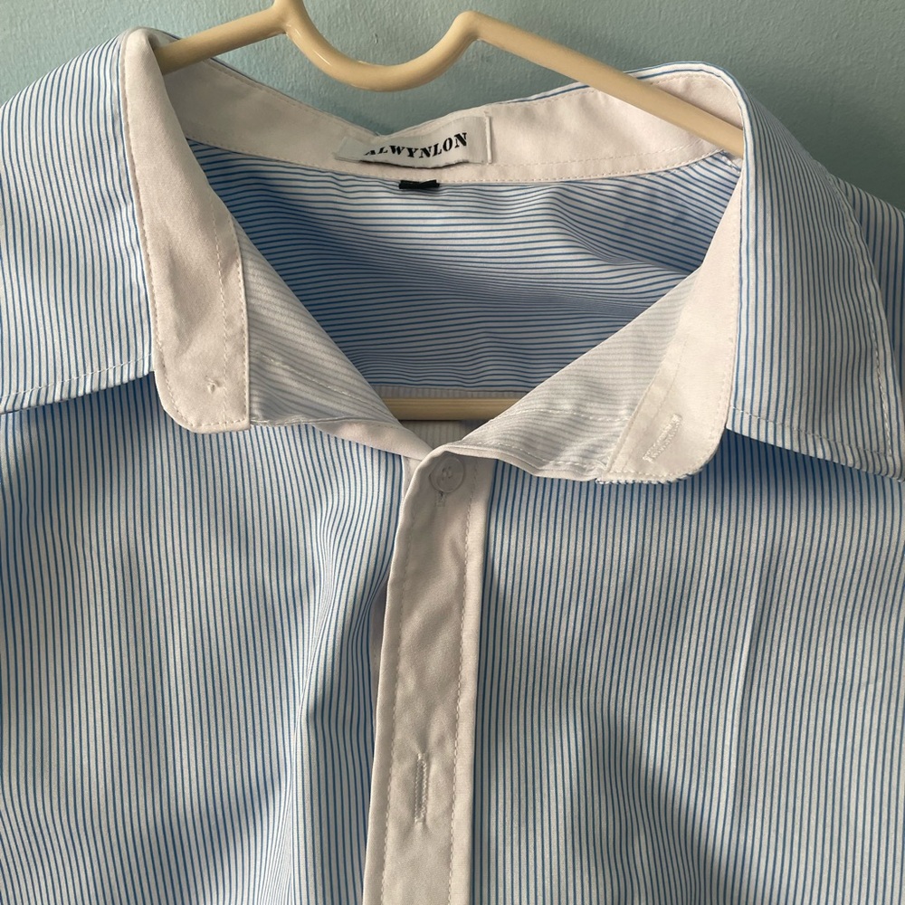 Mens Fashion Striped Shirt Casual Long Sleeve Light blue Xlarge brand new - Picture 5 of 6